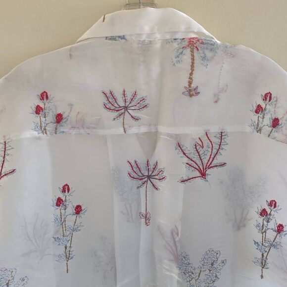 NKM Holdings Unisex Sheer White Organza Embroidered Hawaiian Shirt, NWOT, XL - Picture 8 of 9